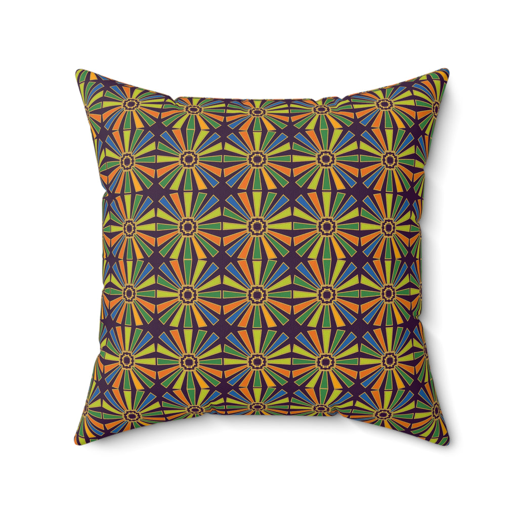 Sunray Medallion Grid Faux Suede Cushion – Art Deco Geometric Pattern
