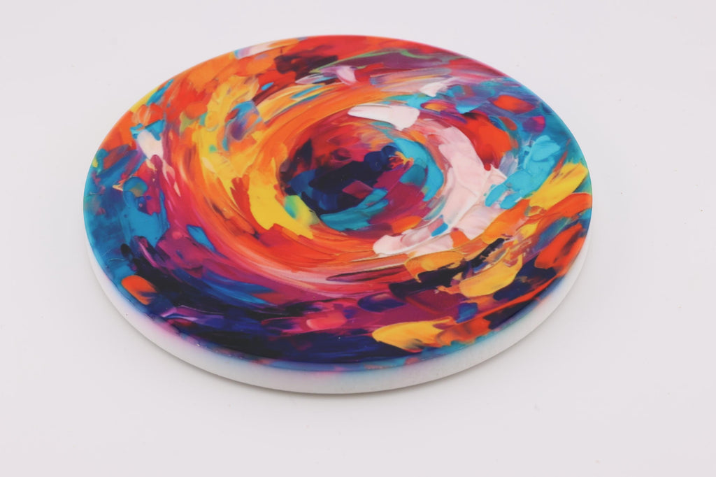AI24048C Abstract Vortex No9   Multi coloured Round Ceramic Coasters- Set of 6, gift for all occasions, Designed and made in Britain