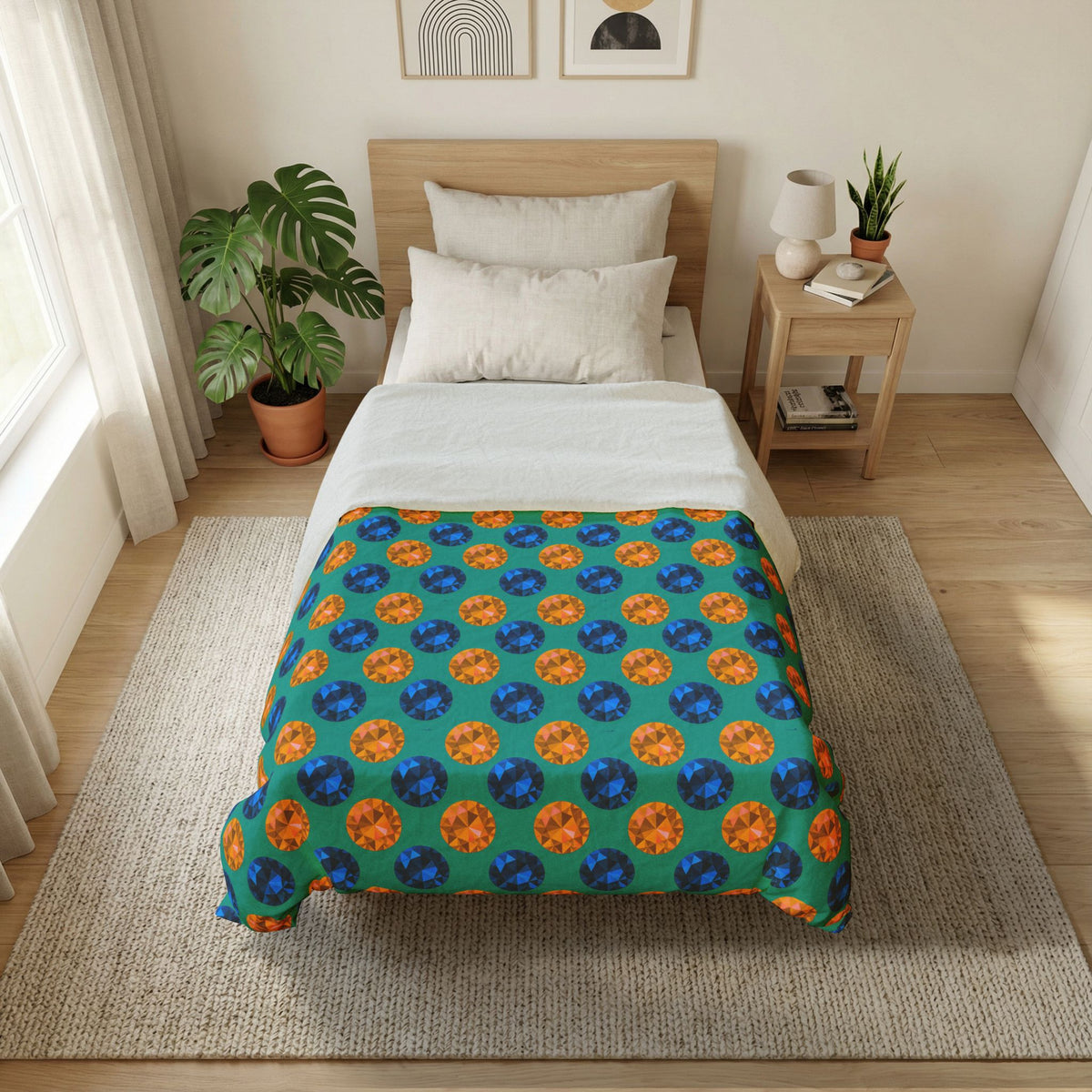 Half-Drop Gem Grid Cotton Duvet Cover – Peacock Jewel