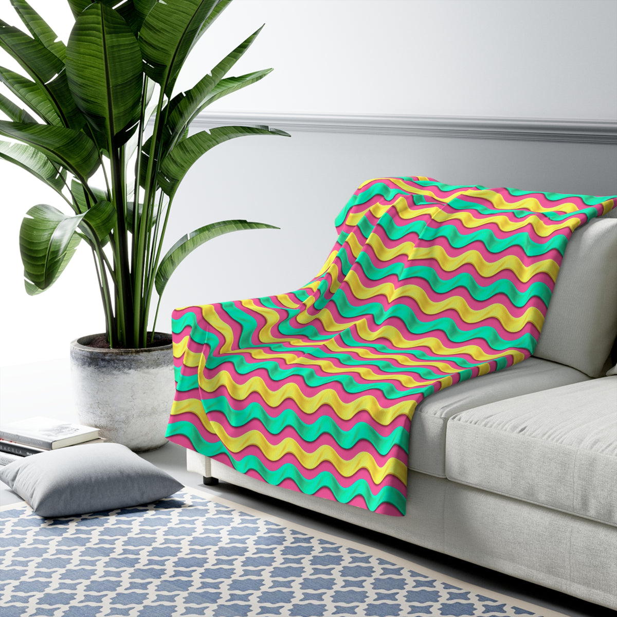 Satin Wave Bands Sherpa Fleece Blanket – Candy Christmas