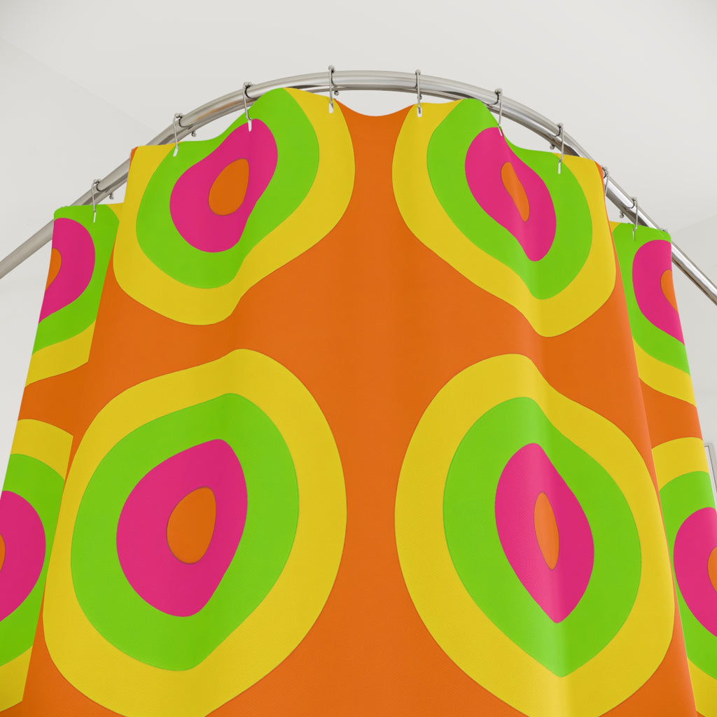 Giant Op-Art Jewel Rings Shower Curtain – Hot Citrus Festive