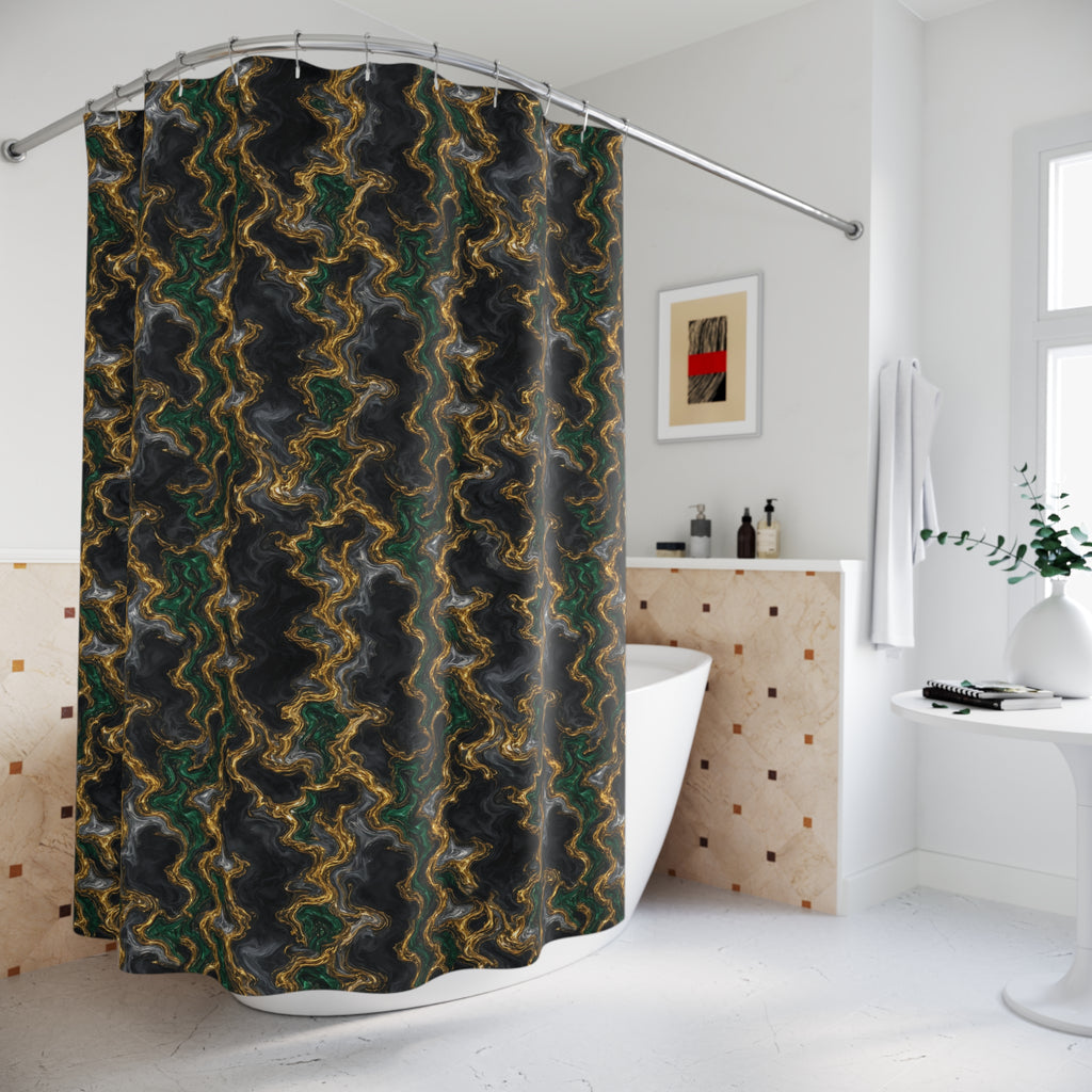 Molten Gold Marble Shower Curtain – Iridescent Fluid Pattern