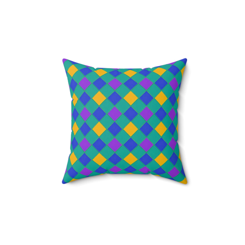 Jewel Harlequin Check Faux Suede Cushion – Peacock Jewel