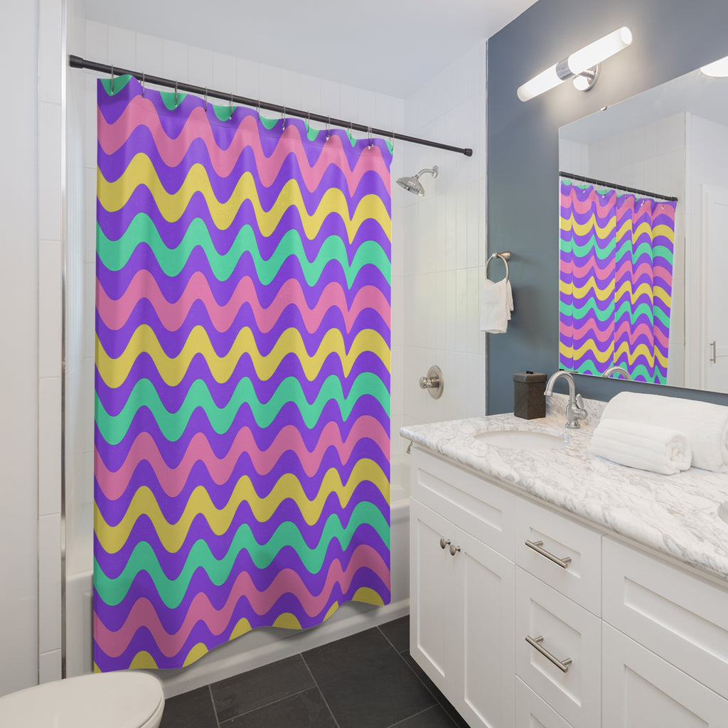 Big Ripple Chevrons Shower Curtain – Candy Pastel on Grape