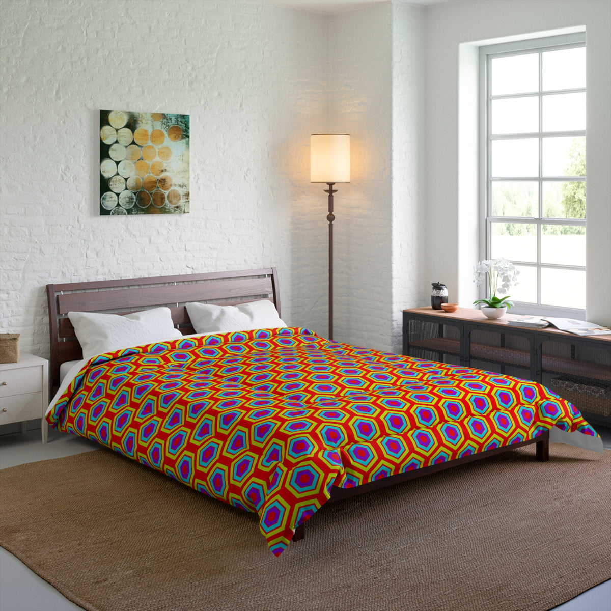 Concentric Hexagon Ripple Comforter – Op-Art Hexagons Pattern