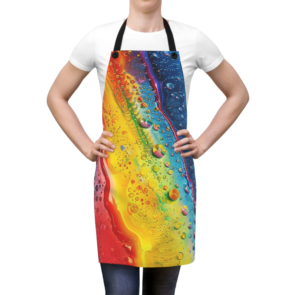 Rainbow Droplet Flow Apron – Fluid Abstract Art