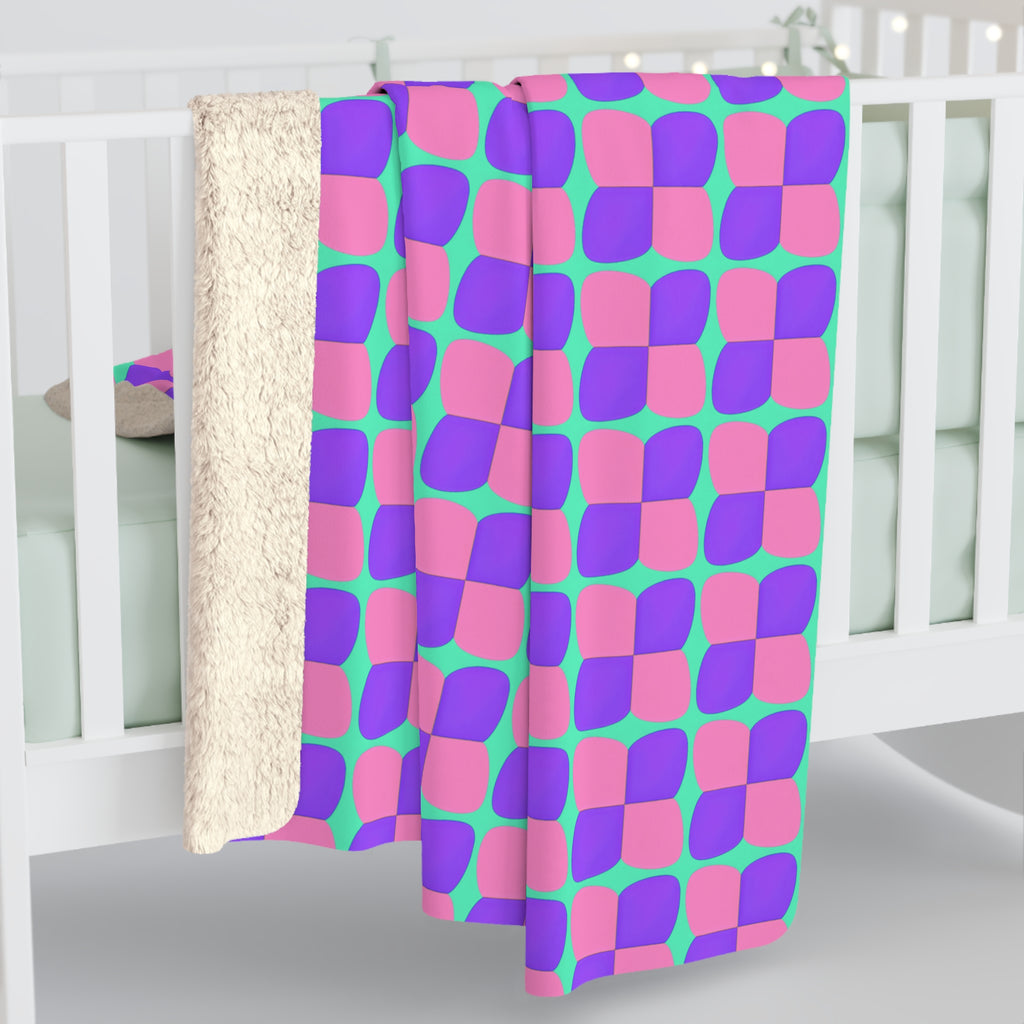 Bold Bulge Checker Sherpa Fleece Blanket – Candy Pastel on Grape