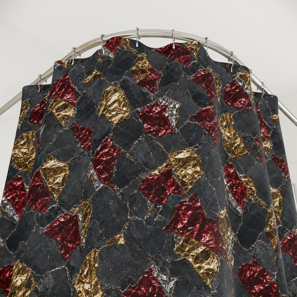 Garnet Gold Foil Shower Curtain – Holographic-Look Metal Pattern