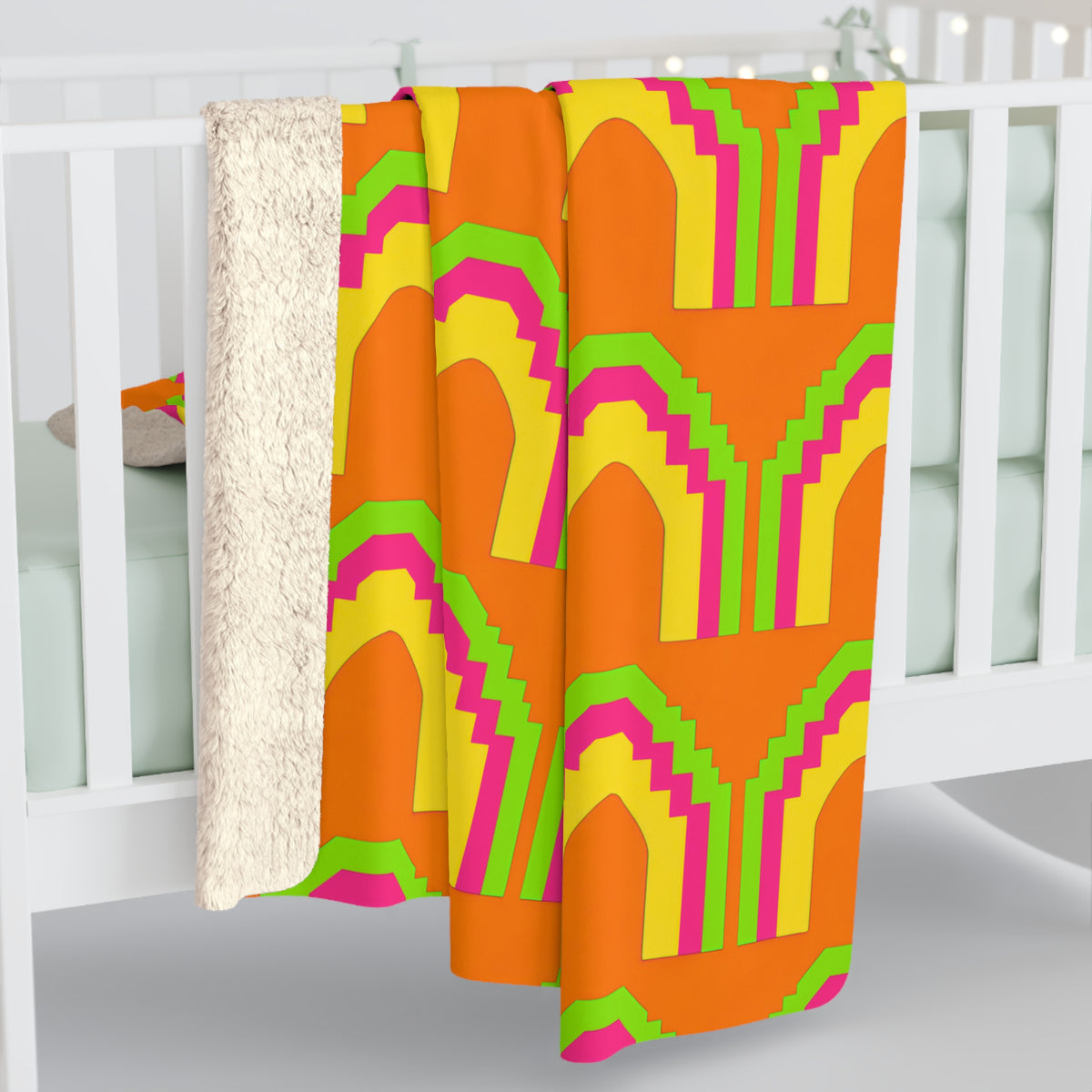 Grand Stepped Arches Sherpa Fleece Blanket – Hot Citrus Festive