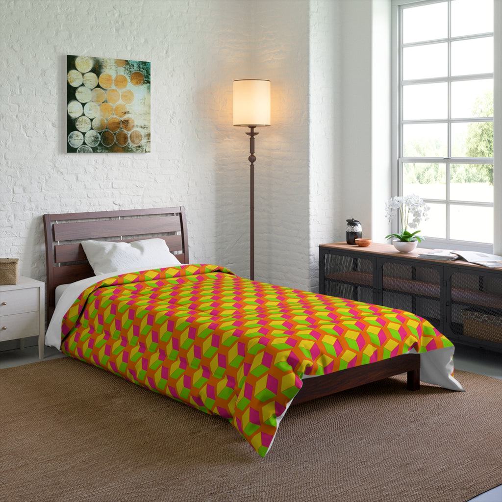 Giant Faceted Cubes II Comforter – Hot Citrus Festive