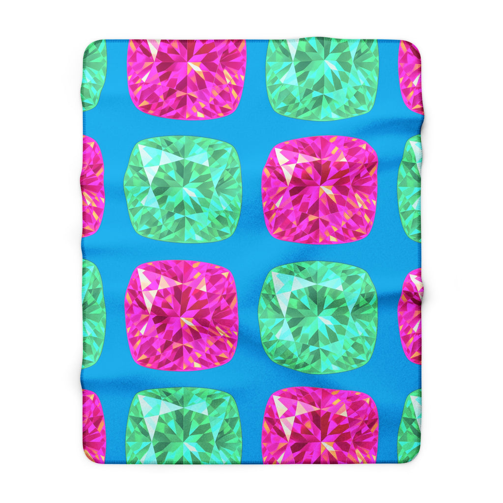 Giant Cut Gem Grid Sherpa Fleece Blanket – Ice Jewel