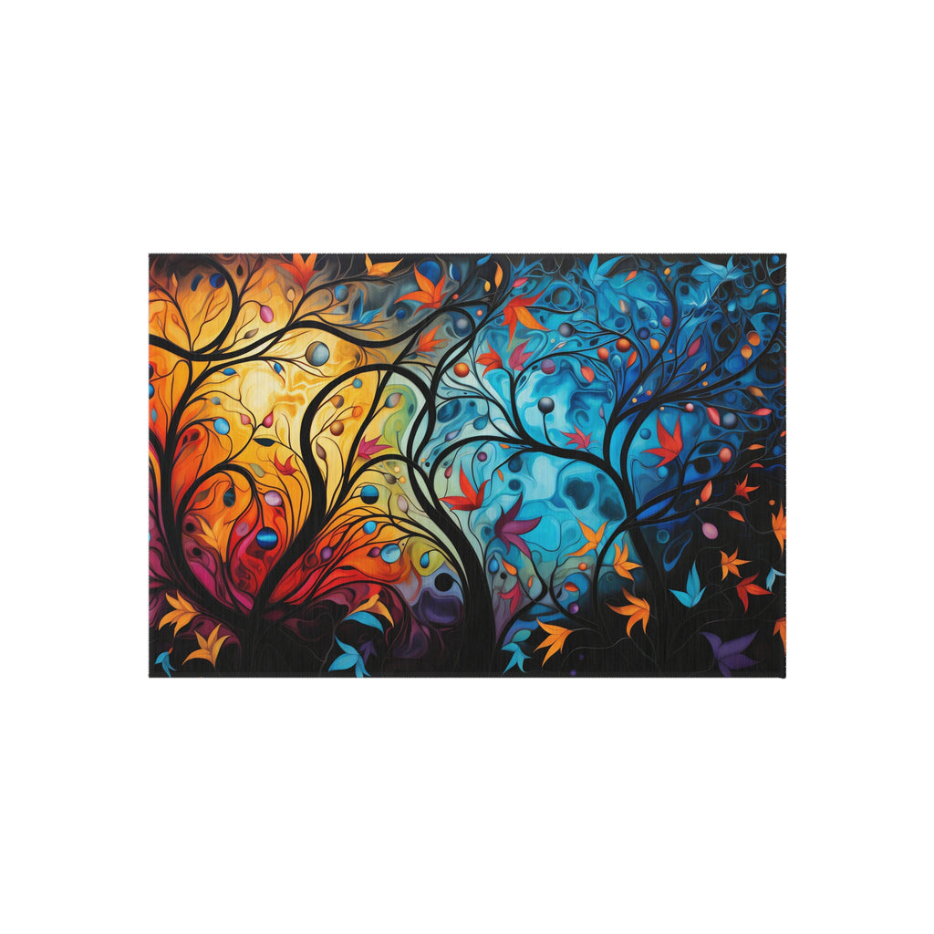 Glowing Autumn Woodland Outdoor Rug – Luminous Art-Print Style
