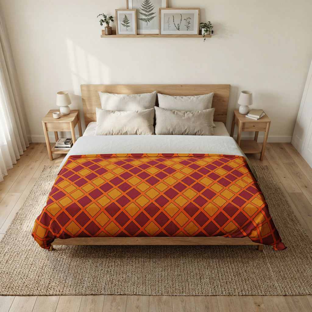 Harlequin Gold Grid Cotton Duvet Cover – Cranberry Spice