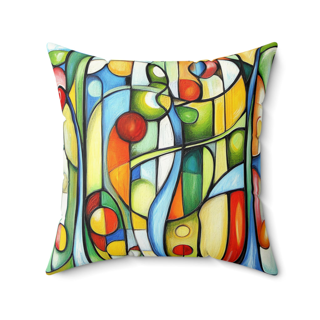 Stained Glass Rhythm Faux Suede Cushion – Stained-Glass Style Art