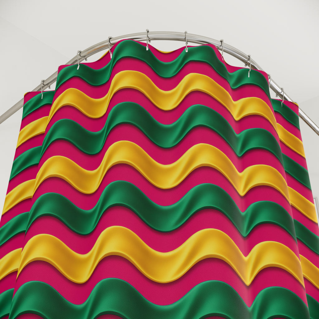Satin Wave Bands Shower Curtain – Ribbon Waves Pattern