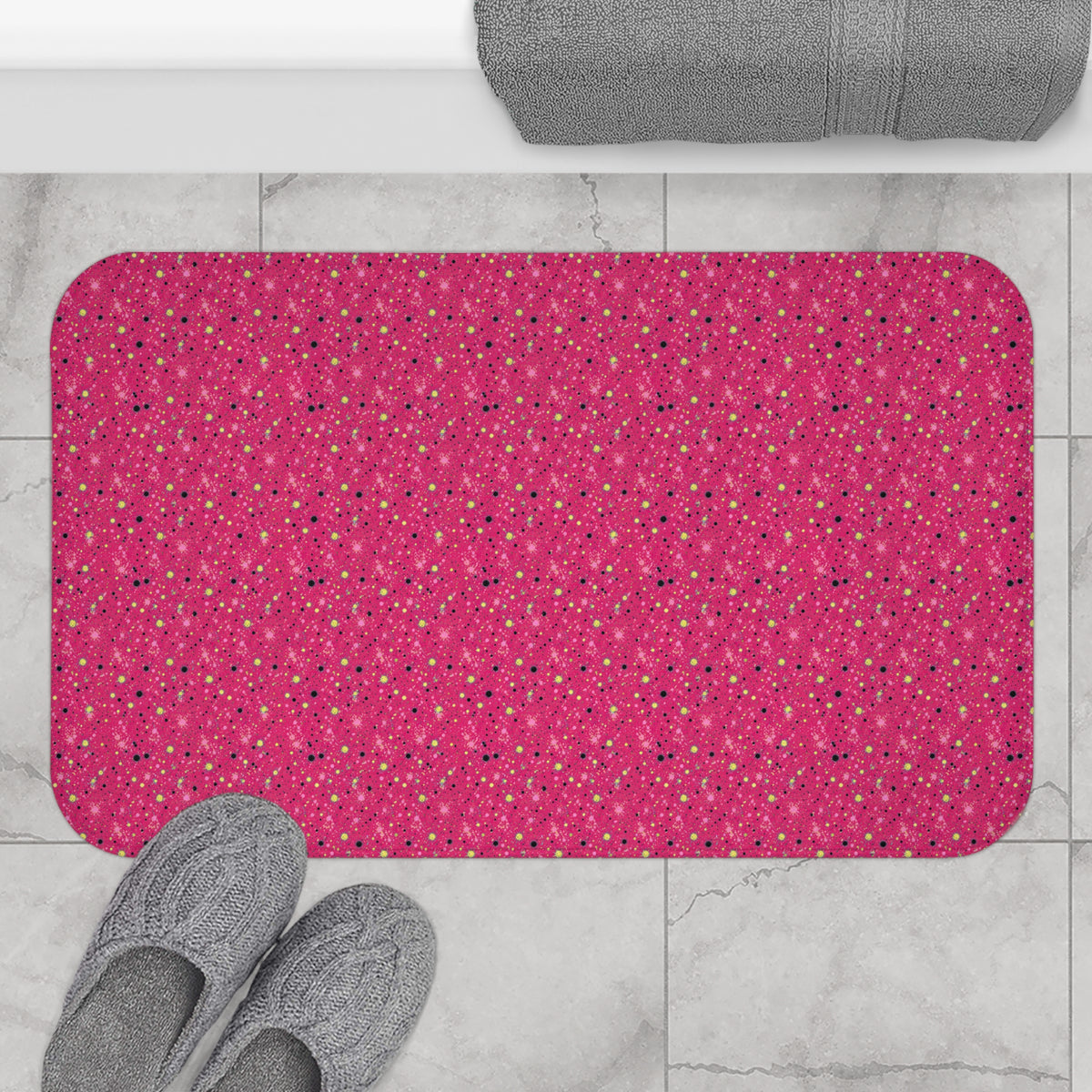 Pink Spray Field Bath Mat – Candy Pop on Raspberry