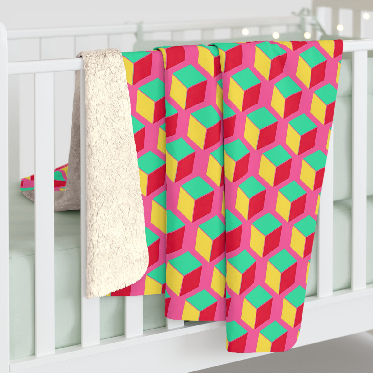 Giant Faceted Cubes II Sherpa Fleece Blanket – Candy Christmas