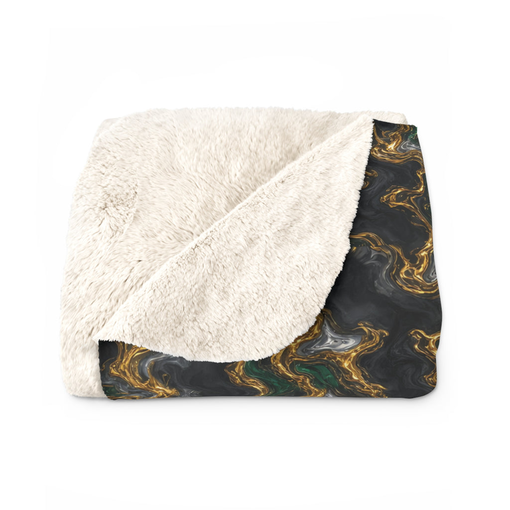 Molten Gold Marble Sherpa Fleece Blanket – Iridescent Fluid Pattern