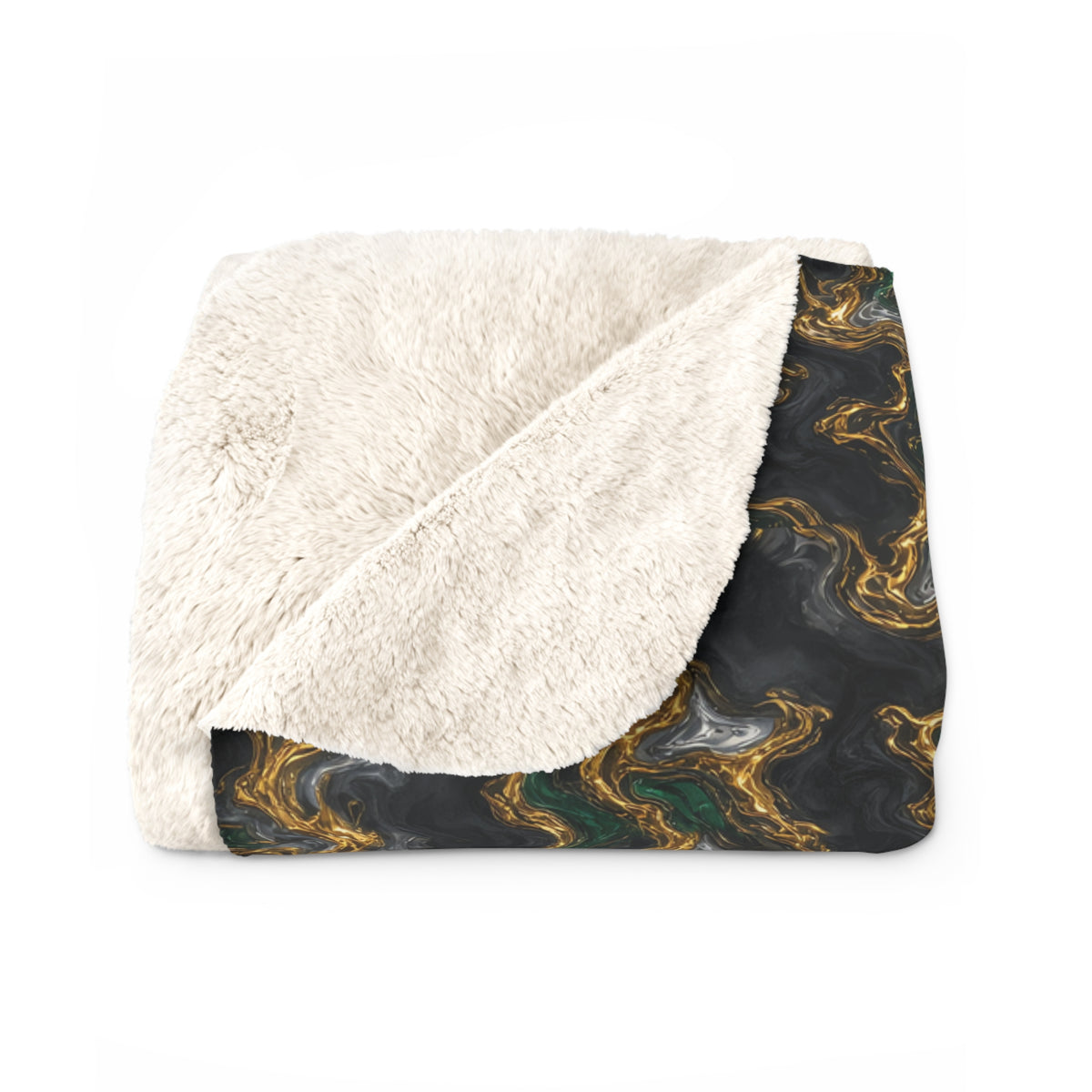 Molten Gold Marble Sherpa Fleece Blanket – Iridescent Fluid Pattern