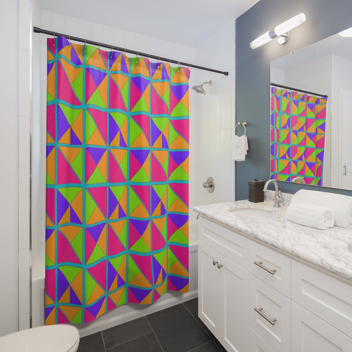 Split Square Fiesta Shower Curtain – Tropical Punch