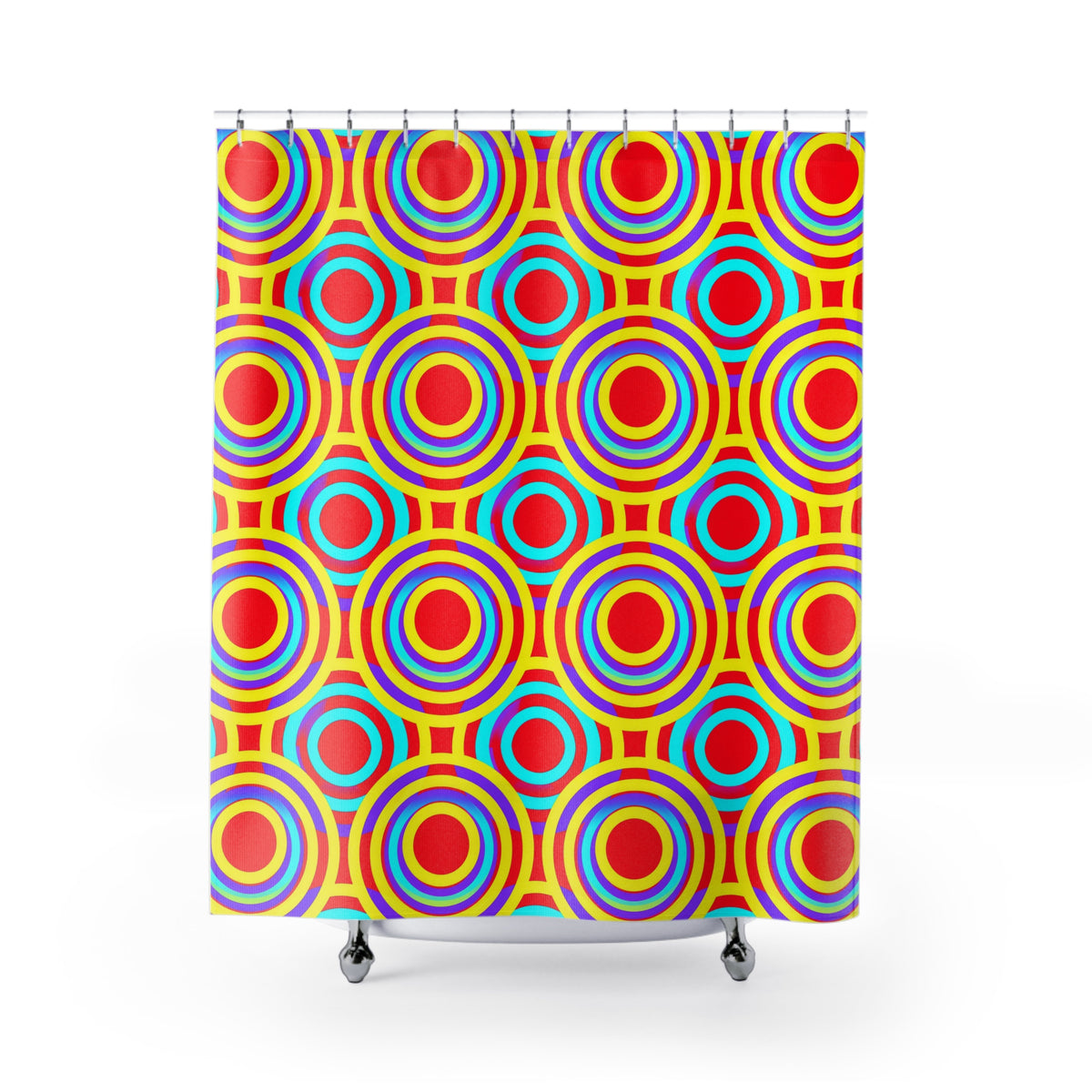 Interlocking Ring Ripples Shower Curtain – Op-Art Circles Pattern