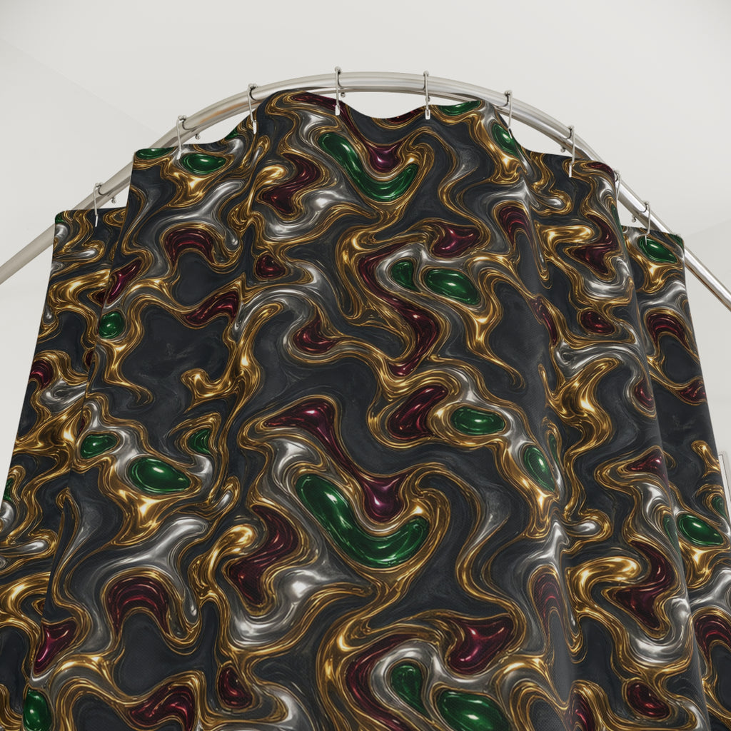Gold Silver Ripples Shower Curtain – Liquid Chrome Pattern