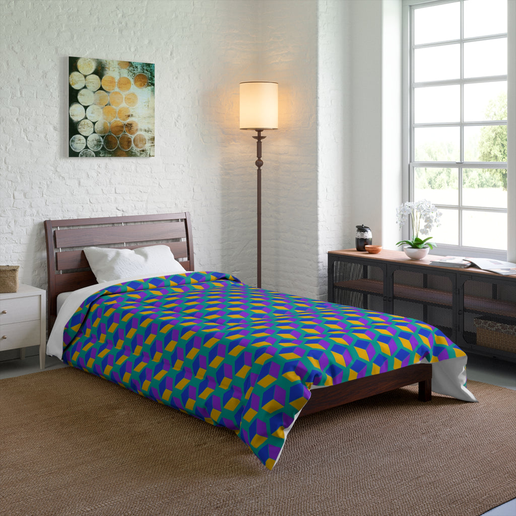 Giant Faceted Cubes II Comforter – Peacock Jewel
