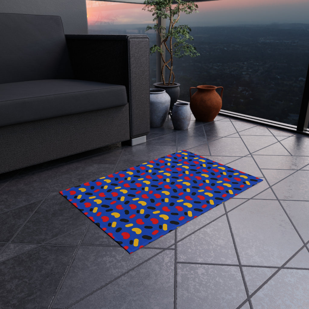 Bean Scatter Blue Outdoor Rug – Pop Abstract Pattern