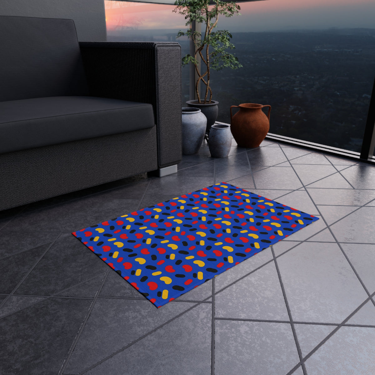 Bean Scatter Blue Outdoor Rug – Pop Abstract Pattern