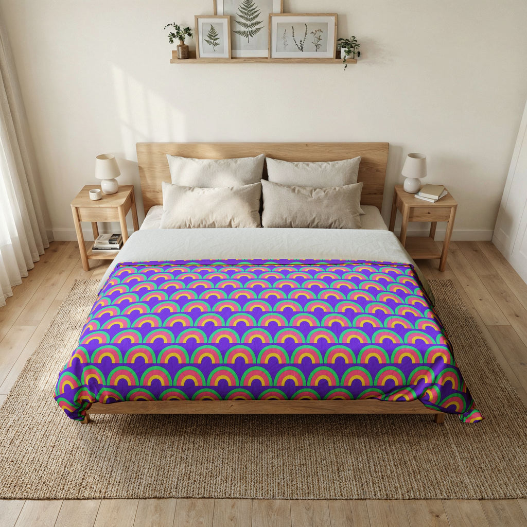 Chromatic Scallop Ripple Cotton Duvet Cover – Candy Pastel on Grape