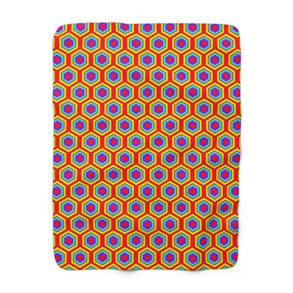 Concentric Hexagon Ripple Sherpa Fleece Blanket – Op-Art Hexagons Pattern