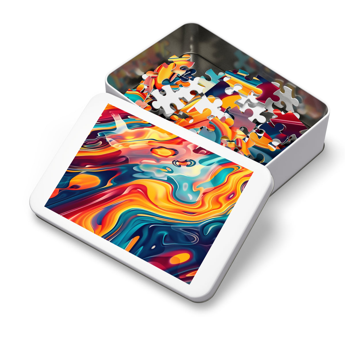 Liquid Rainbow Swirl Jigsaw Puzzle with Tin – Psychedelic Fluid Art