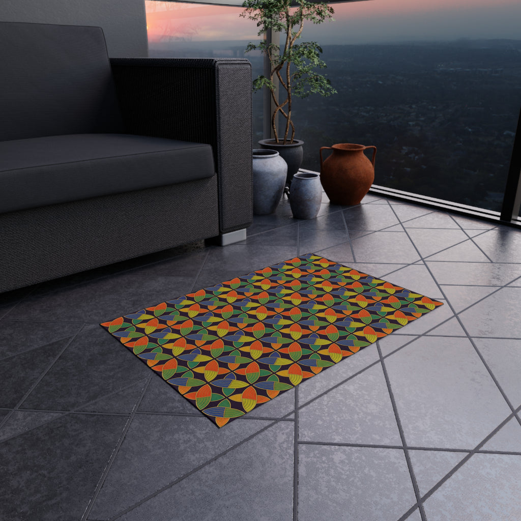 Woven Petal Quatrefoil Outdoor Rug – Kaleidoscopic Deco Pattern