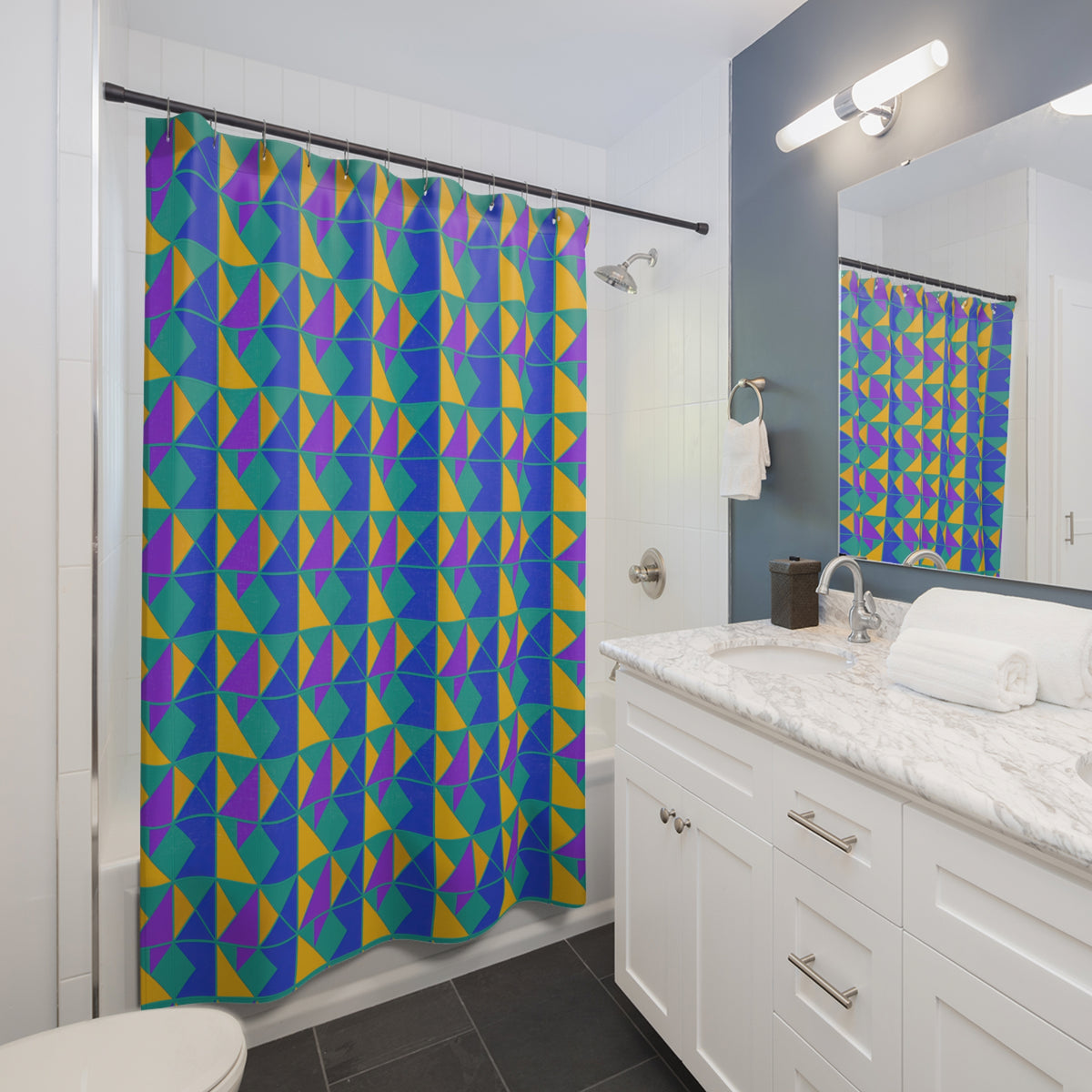Jewel Block Quilt Shower Curtain – Peacock Jewel