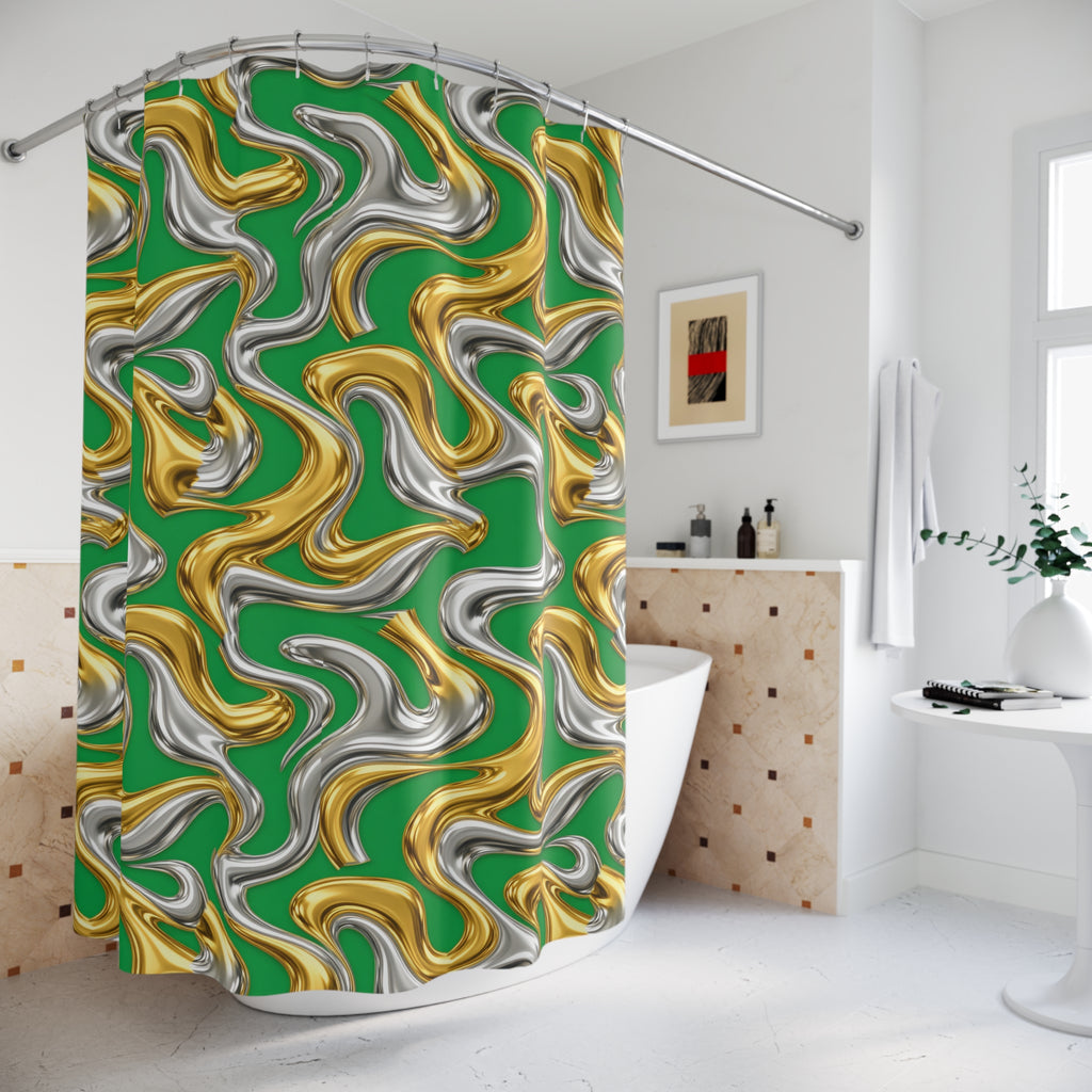 Broad Melting Gold Ribbons Shower Curtain – Liquid Chrome Pattern
