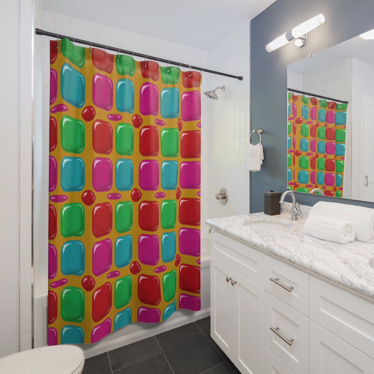 Giant Puffy Glass Cushions Shower Curtain – Glossy Candy Glass Pattern