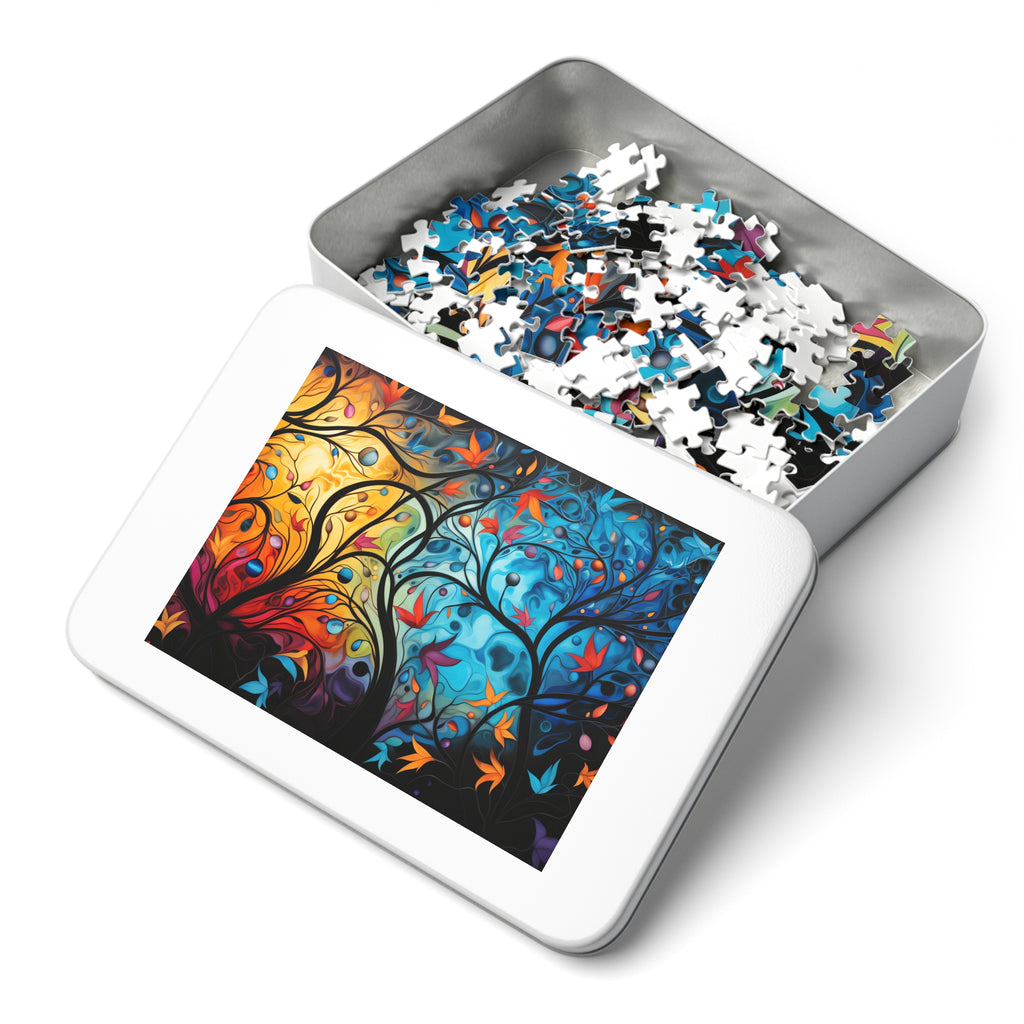 Glowing Autumn Woodland Jigsaw Puzzle with Tin – Luminous Art-Print Style