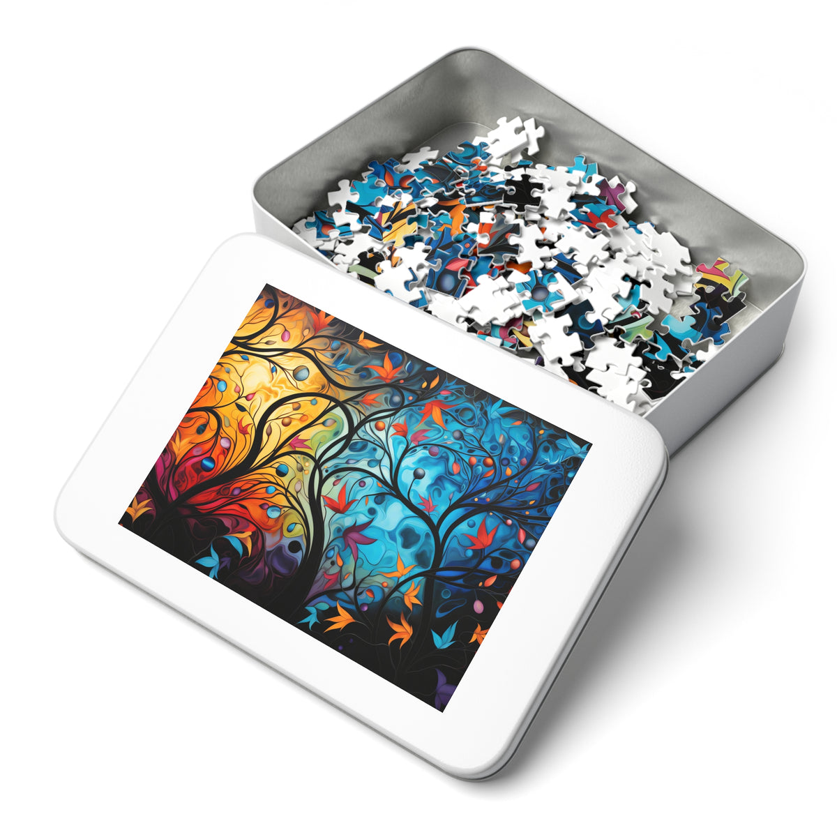 Glowing Autumn Woodland Jigsaw Puzzle with Tin – Luminous Art-Print Style