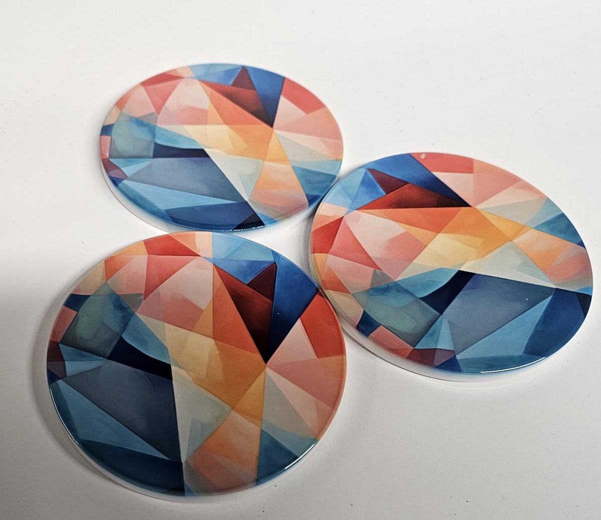 AI24060C AGEometric Rainbow Contemporary Design -  Round Ceramic Coasters- Set of 6, gift for all occasions, Designed and made in Britain