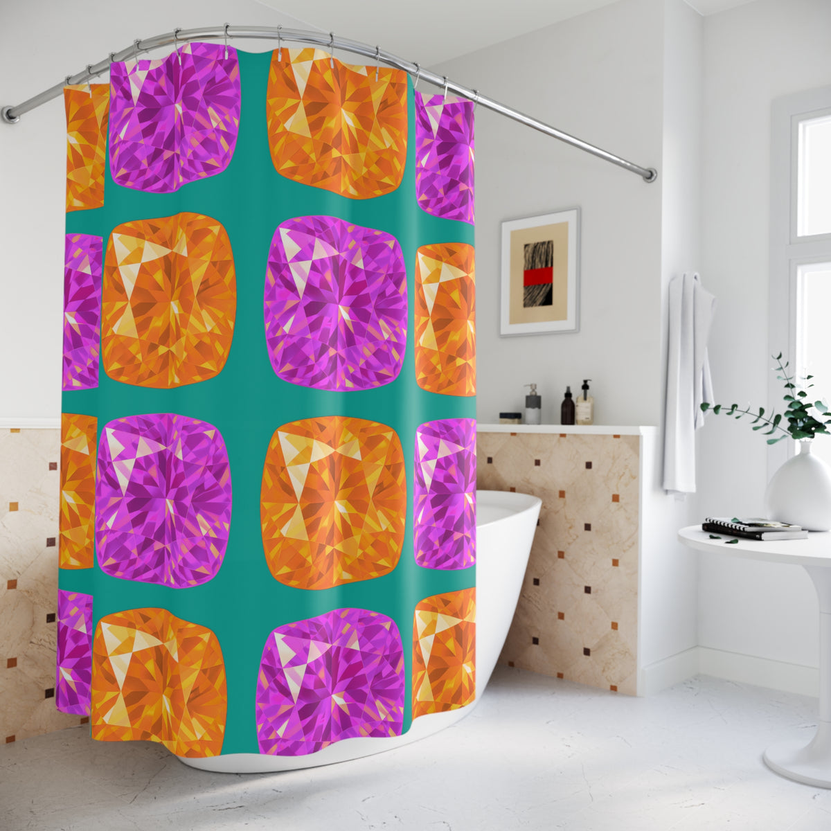 Giant Cut Gem Grid Shower Curtain – Peacock Jewel