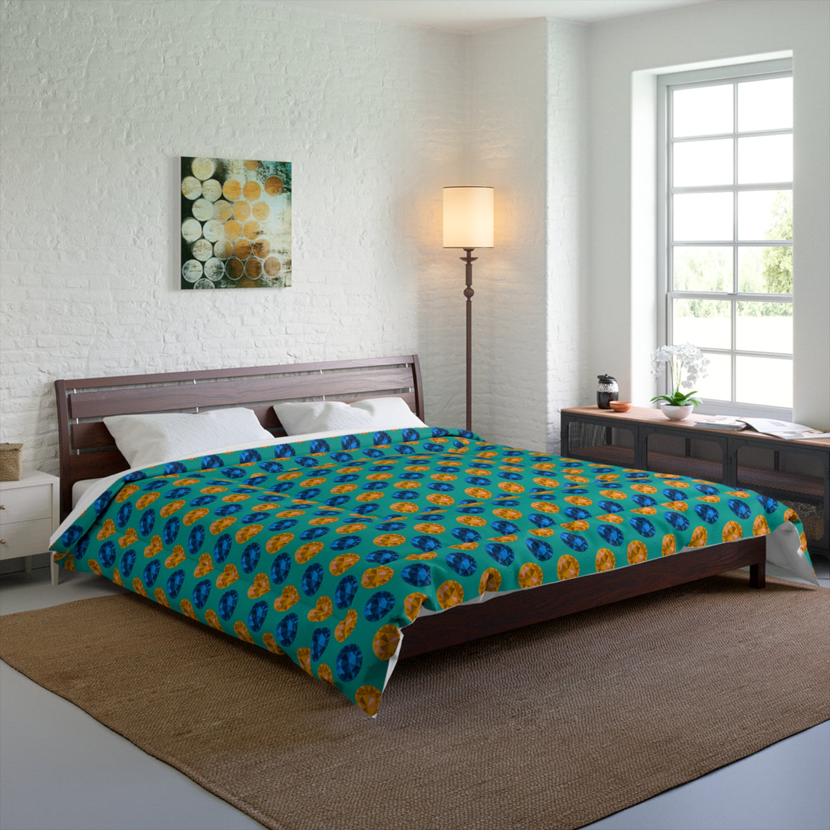 Half-Drop Gem Grid Comforter – Peacock Jewel