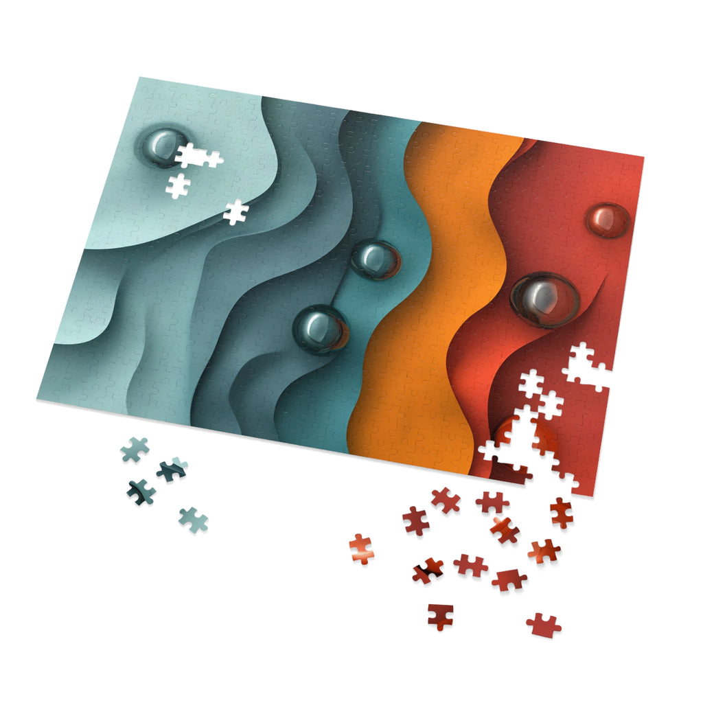 Teal Coral Waves Jigsaw Puzzle with Tin – Sculpted Wave Abstract