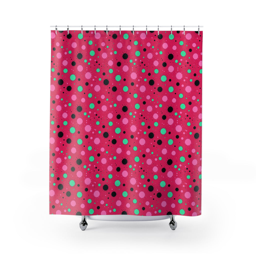 Blot Burst Shower Curtain – Candy Pop on Raspberry