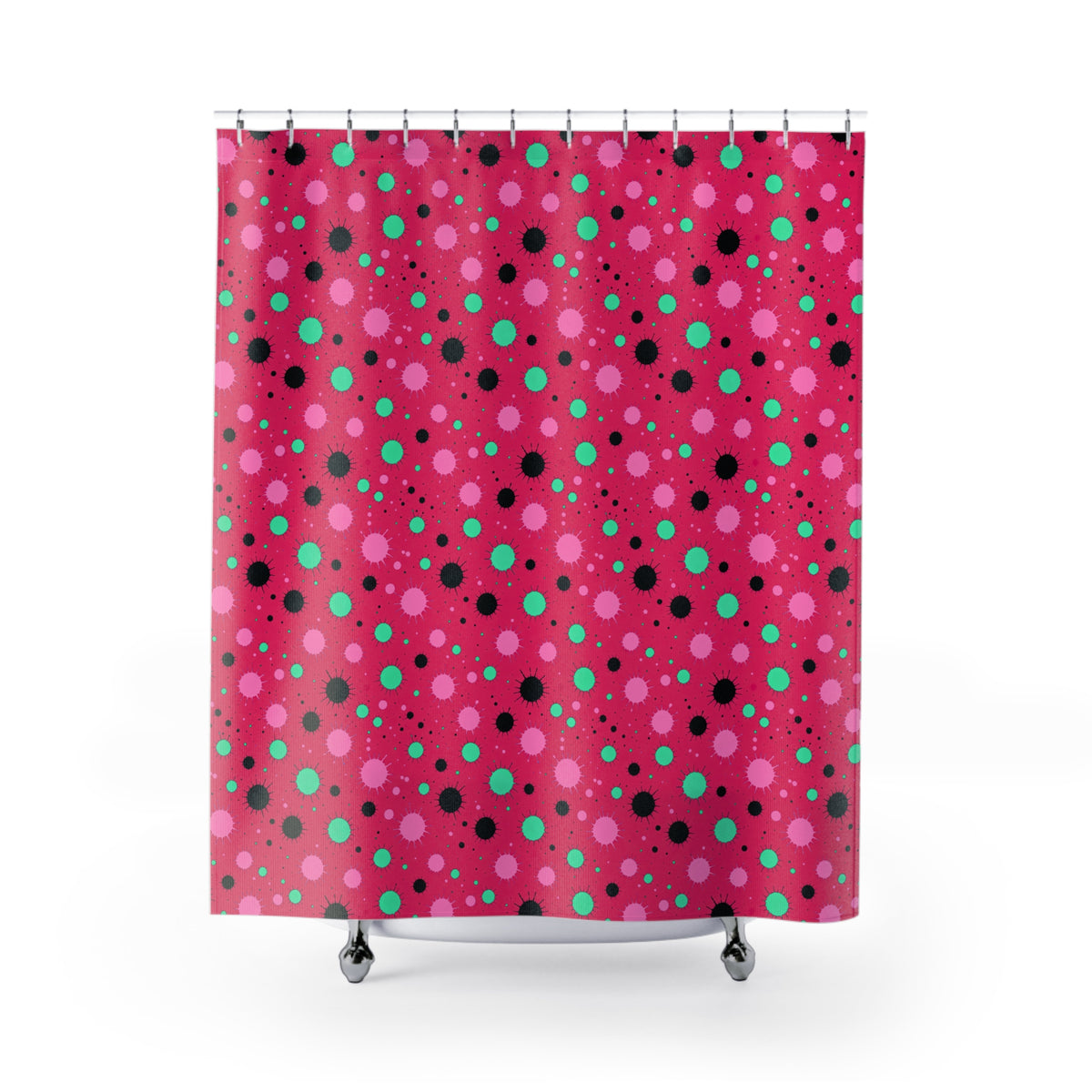 Blot Burst Shower Curtain – Candy Pop on Raspberry
