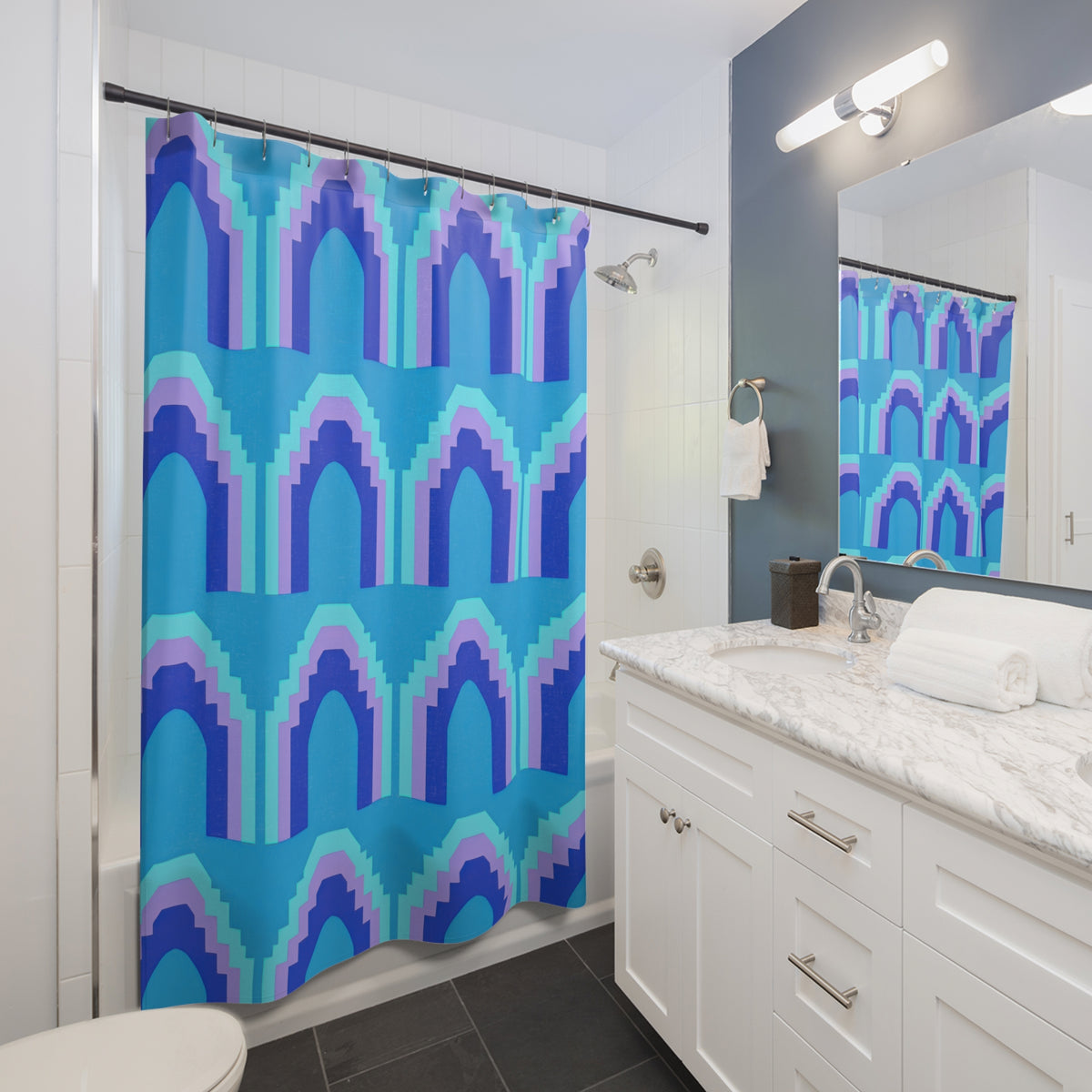 Grand Stepped Arches Shower Curtain – Ice Jewel