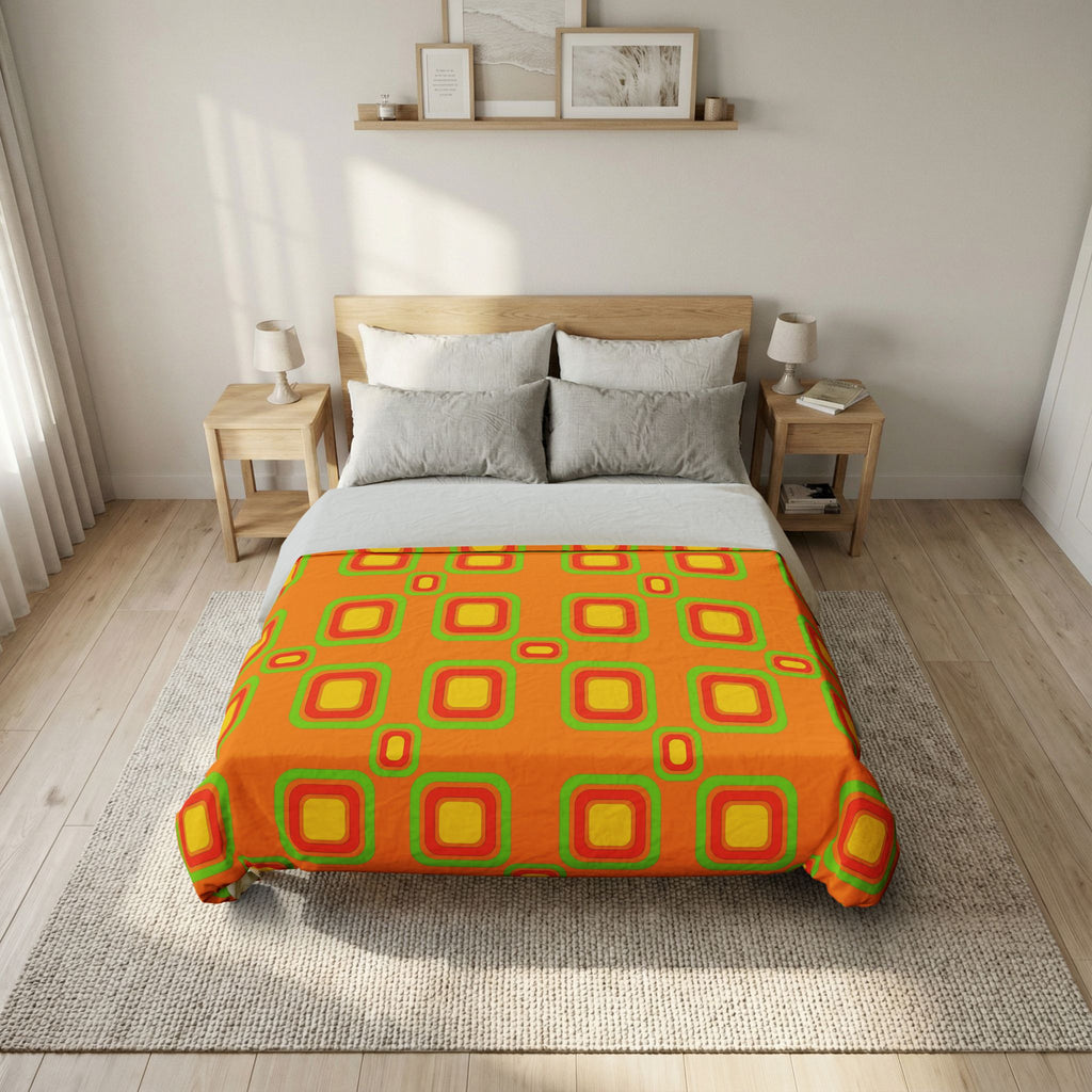 Big Ripple Squares Cotton Duvet Cover – Hot Citrus