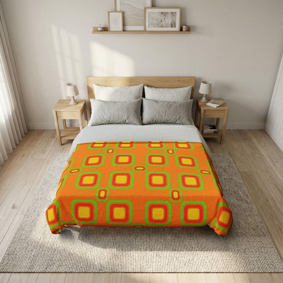 Big Ripple Squares Cotton Duvet Cover – Hot Citrus