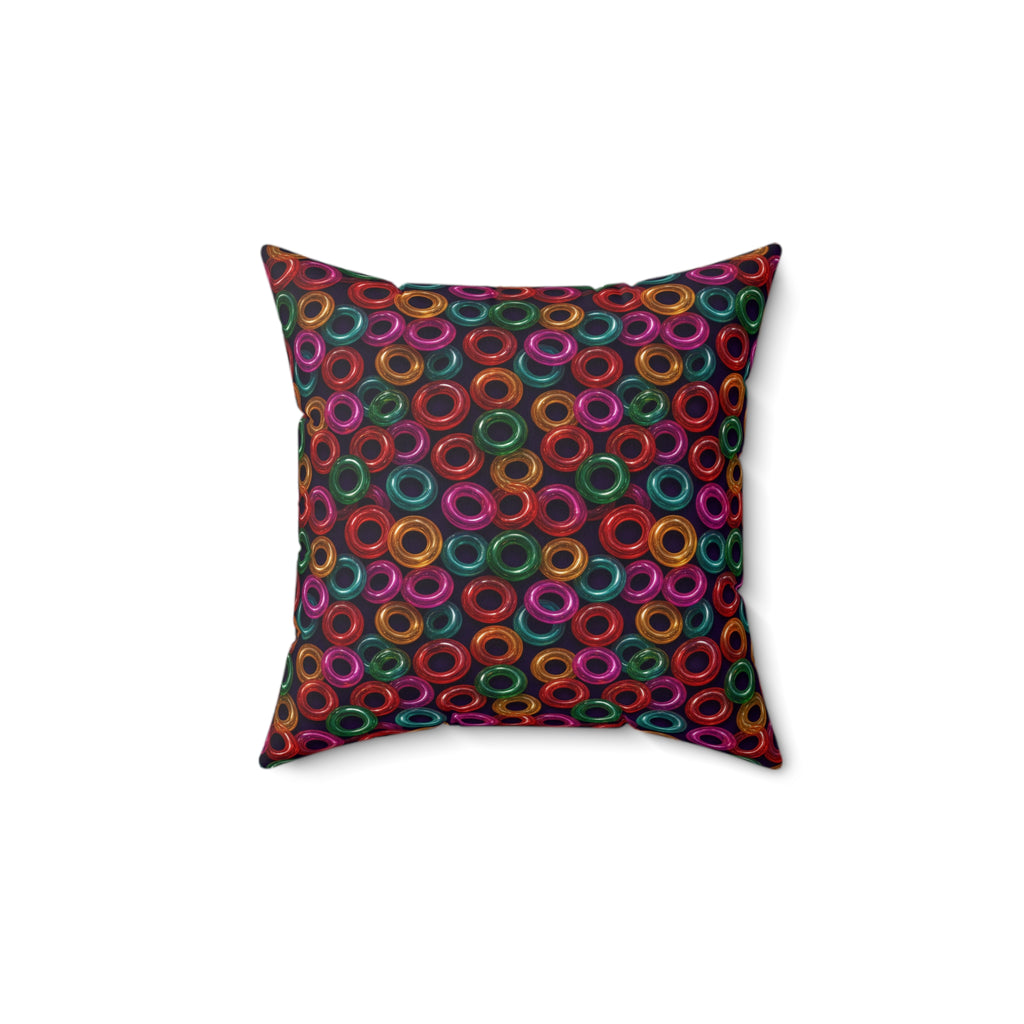 Glass Ring Scatter Faux Suede Cushion – Holographic-Look Jelly Pattern