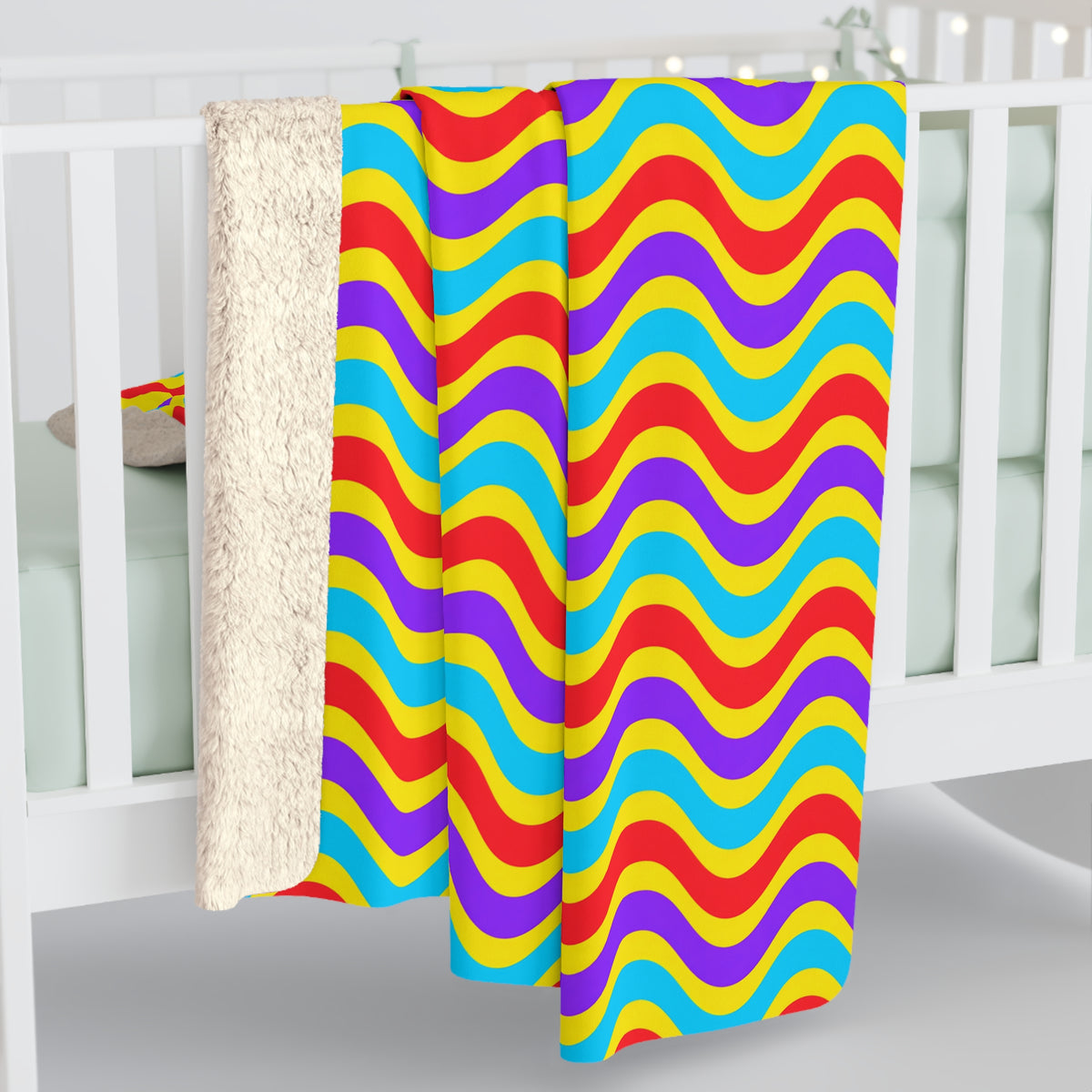 Wide Wave Interference Sherpa Fleece Blanket – Op-Art Waves Pattern
