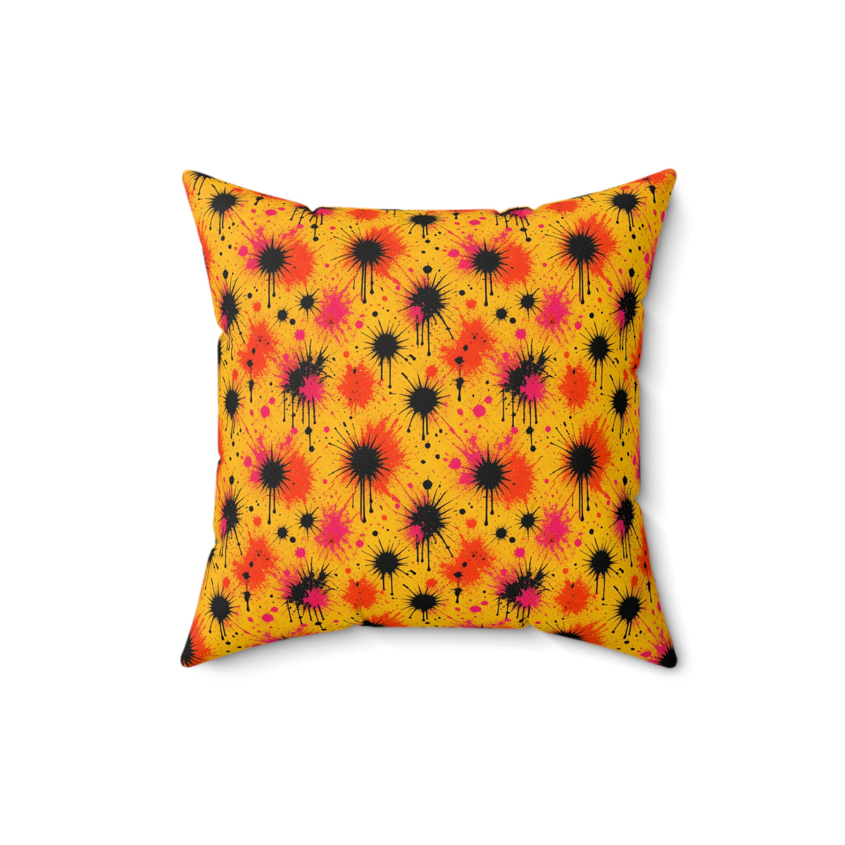 Black Ink Burst Faux Suede Cushion – Ink Splash Pattern